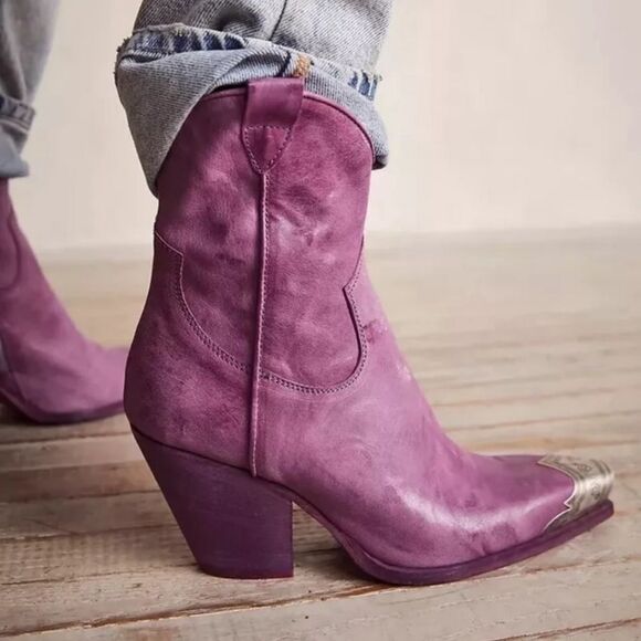 Free People Shoes - Free People Purple Suede Western Ankle Boots with Metal Toe Cap